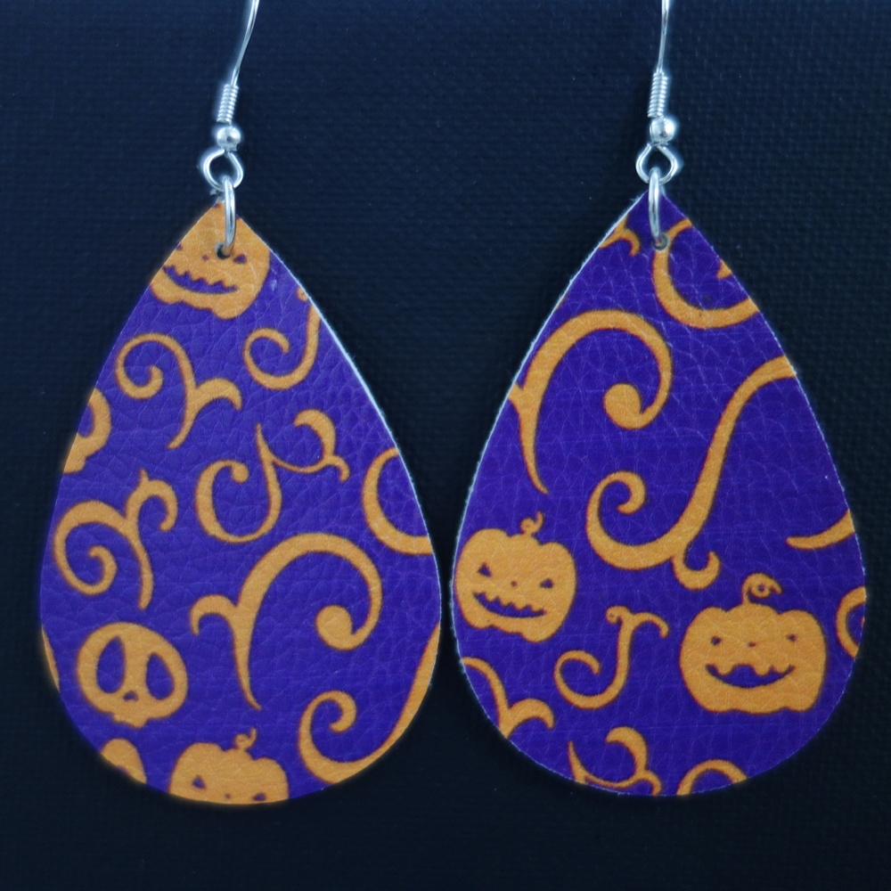 3/$25 Flourish Pumpkins Jack O Lanterns Dangle Teardrop Tear Drop Earrings